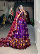 Tussar silk ikkat patola print in purple