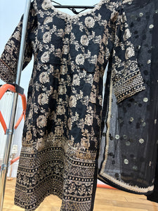 Black and gold banarasi silk salwaar kameez
