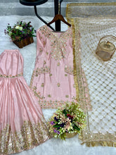 Baby pink chinon silk sharara