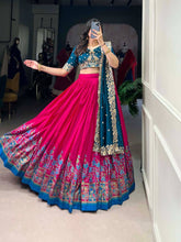 Tussar silk traditional Lehenga multi floral border in pink (skirt stitched)