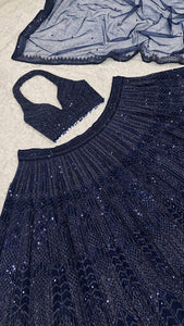 Midnight blue sequinned partywear Lehenga
