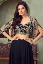 Black embroidered sharara set with jacket