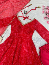 Red bandhani printed anarkali suit