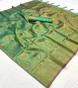 Sea green savoy two toned silk saree