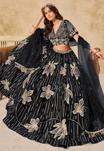 Black sequins leaf embroidered silk Lehenga