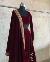 Elegant velvet maroon sequinned Lehenga