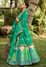 Serenity vol 4 - cream and green jacquard silk Lehenga