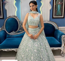 Mint green chine sequins Lehenga