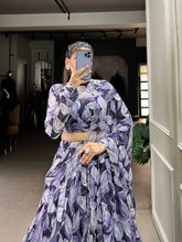 Graceful tabby silk printed Lehenga in navy blue(skirt stitched)