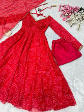 Red bandhani printed anarkali suit