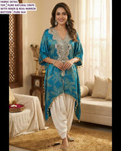 Blue crepe silk asymmetrical patiyala suit