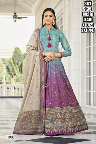 Dola silk bandhani print gown readymade