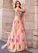 Peach chinon crush silk colourful readymade Lehenga