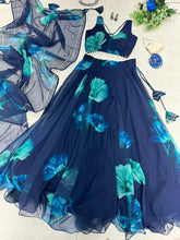 Teal blue and dark blue floral readymade Lehenga