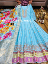 Niks - blue modal chanderi silk anarkali (plus size too up to UK 30)