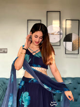 Teal blue and dark blue floral readymade Lehenga