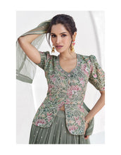 Sage grey long top Lehenga Indo western style readymade (UK 10-18)