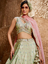 Pistachio satin silk scalloped Lehenga