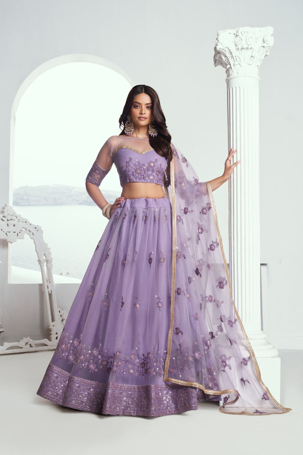 Lavender butterfly net Lehenga