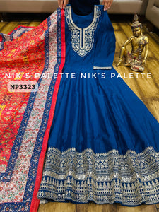 Niks collection - blue modal chanderi silk anarkali (plus size option)