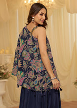 Navy blue crepe Indo western palazzo suit