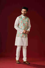 Menswear - mint green floral kurta set