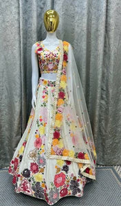 White floral thread embroidered Lehenga