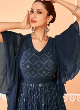Janisha - chinnon blue sequin partywear anarkali