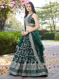 Dola silk jacquard Lehenga in green