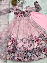 Organza silk floral anarkali in baby pink