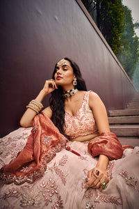 Rose gold fendi silk Lehenga