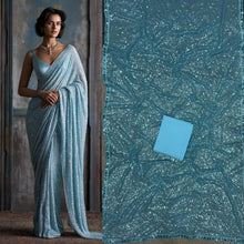 Sky blue sequinned saree