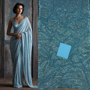 Sky blue sequinned saree