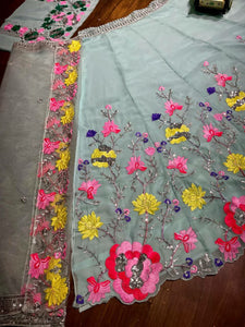 Sky blue floral Lehenga