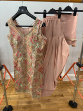 Pastel peach embroidered suit with trending farshi salwaar