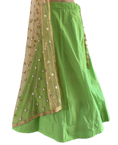 Gold and green plain skirt Lehenga