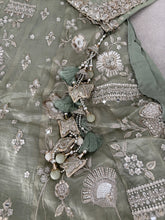 Pista Green Embroidered tissue fabric Lehenga