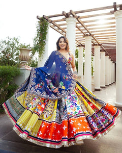 Bright abstract muslin cotton mirror work chaniya choli