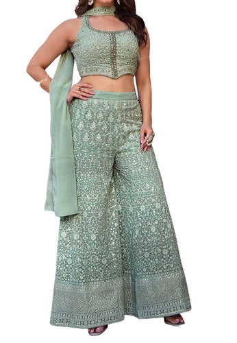 Mint green mirror work palazzo set