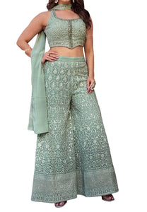 Mint green mirror work palazzo set