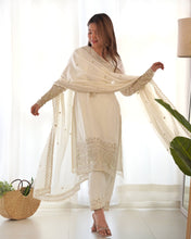 Chinon silk straight fit salwaar kameez in white