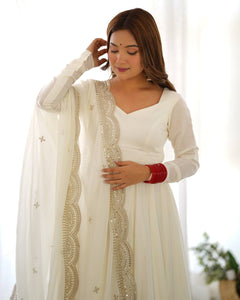Off White Roman silk anarkali set readymade