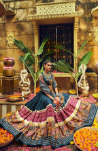 Pure rayon chaniya choli in blue with maroon