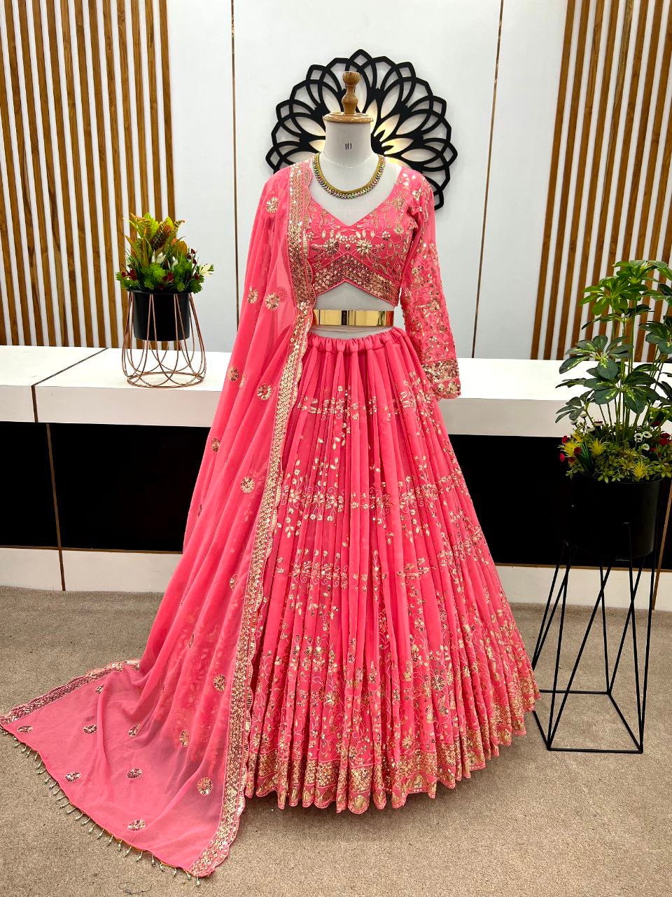 Pink georgette sequins work Lehenga