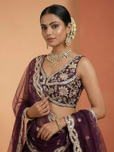 Wine tissue embroidered lehenga