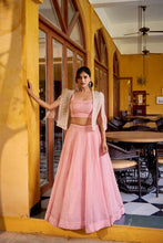Pale pink and light green readymade Lehenga with koti