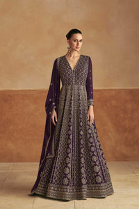 Anarkali gown perfect for wedding reception in deep purple