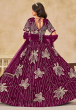 Purple sequins leaf embroidered silk Lehenga