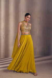 Yellow mustard halter neck style palazzo set