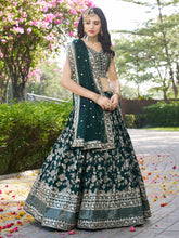 Dola silk jacquard Lehenga in green